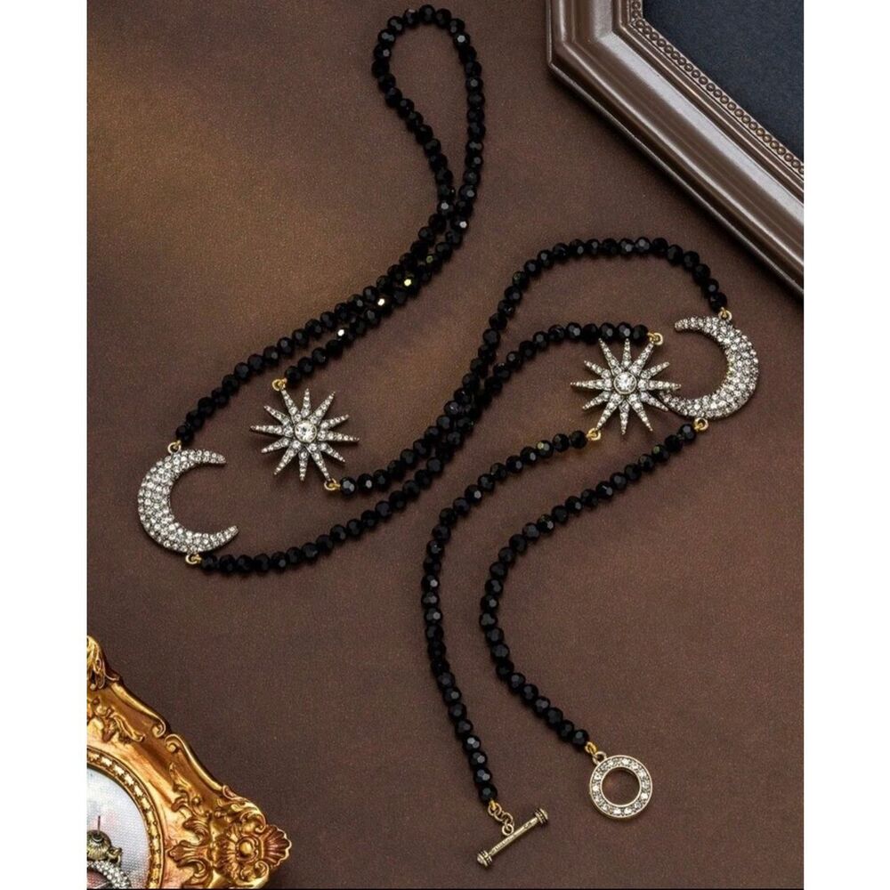 Gorgeous Black Moon and Stars Necklace